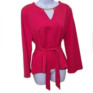 Marc New York Red Long Sleeve Tie Front Peplum Blouse Size Large